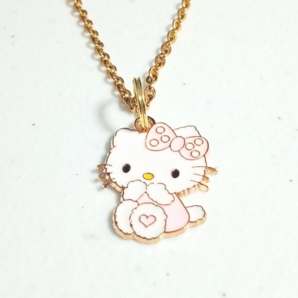 Hello Kitty Cute Light Pink Gold Plated Necklace New - Picture 1 of 4